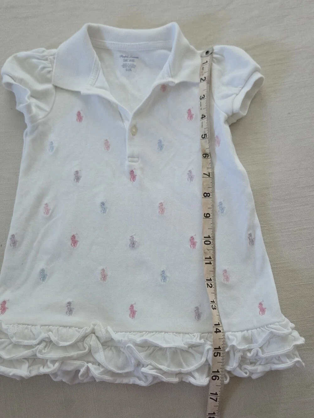 Ralph Lauren White Girls Polo Tunic Top/Dress Pastel Embroidery Ponies 24 Months